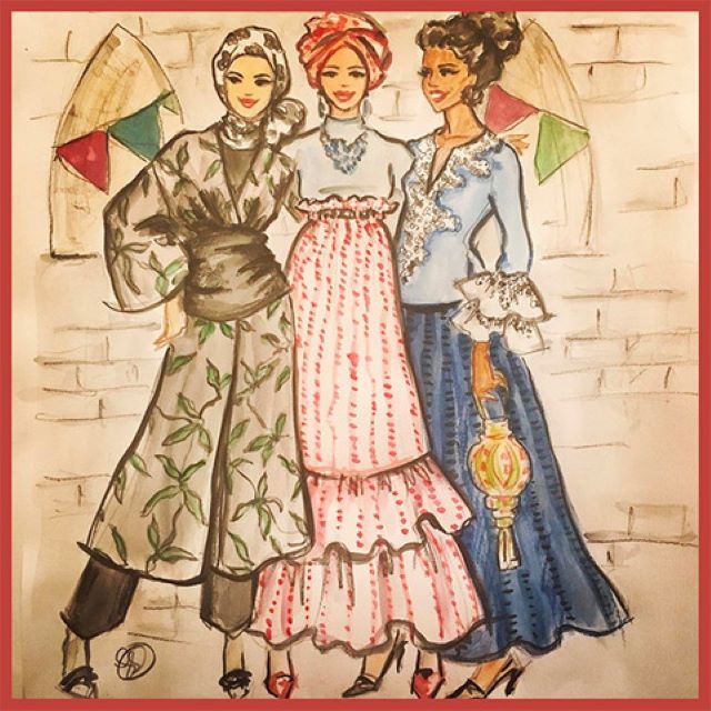 three women in watercolors