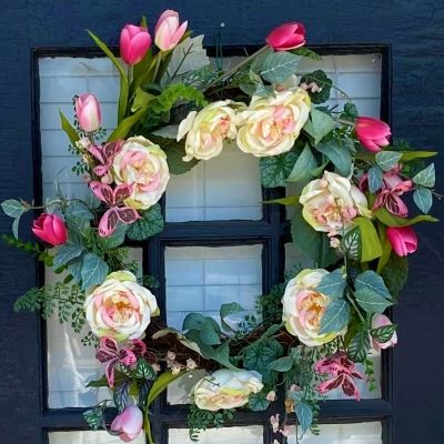 floral wreath on a door